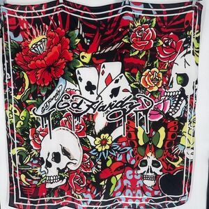 NWT Ed Hardy Scarf Unisex OS Red Tattoo Print Skull Rose‎ Y2K Streetwear